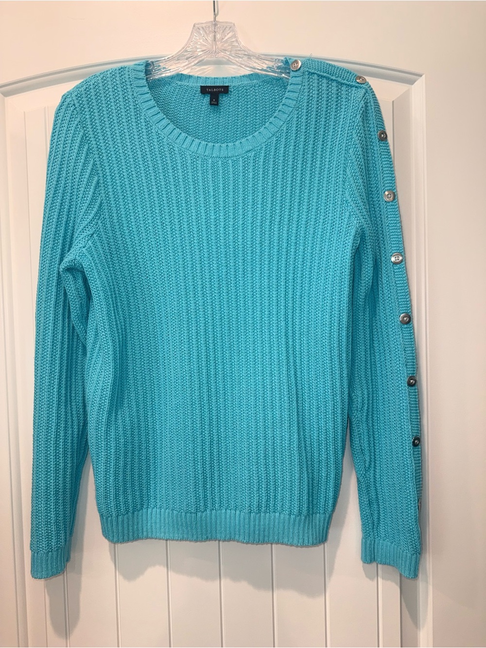 Talbots Turquoise Crewneck Sweater with Shoulder Buttons
